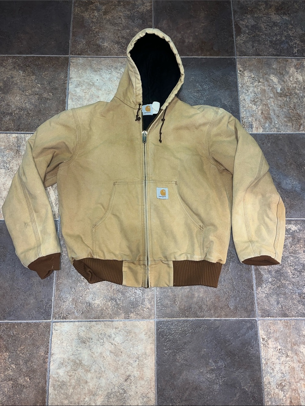 Vintage Carhartt Hooded Canvas Jacket in Sandstone with Brown Accents